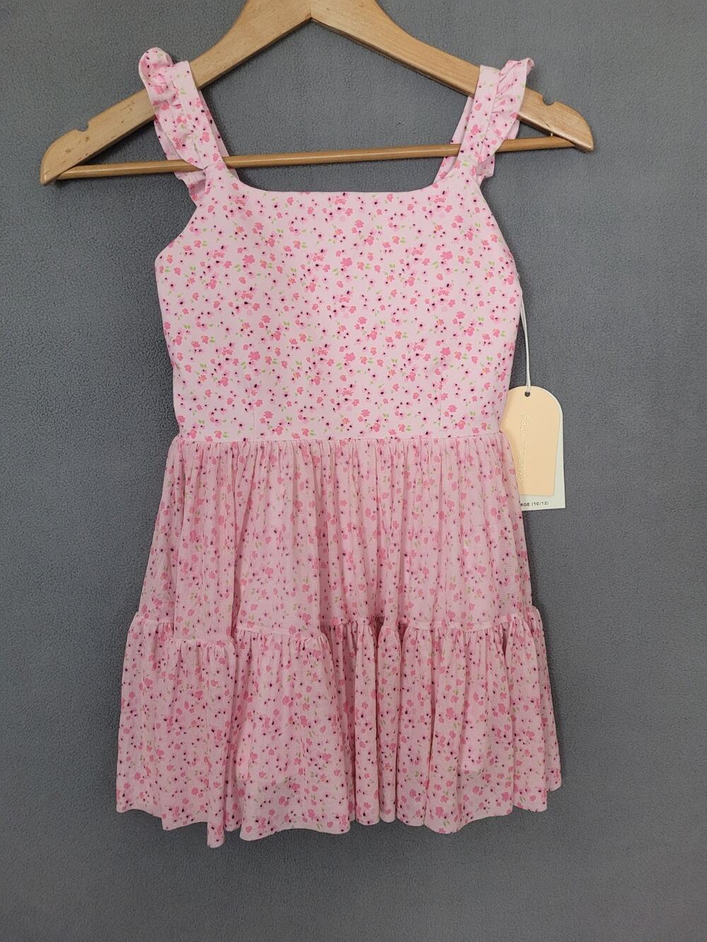 Blogilates Girls Ballerina Ruffle Dress Pink Floral Polyester Casual Size Large